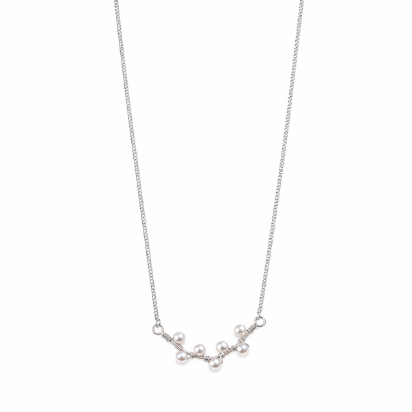 Silver Pearl Motif Chain Necklace