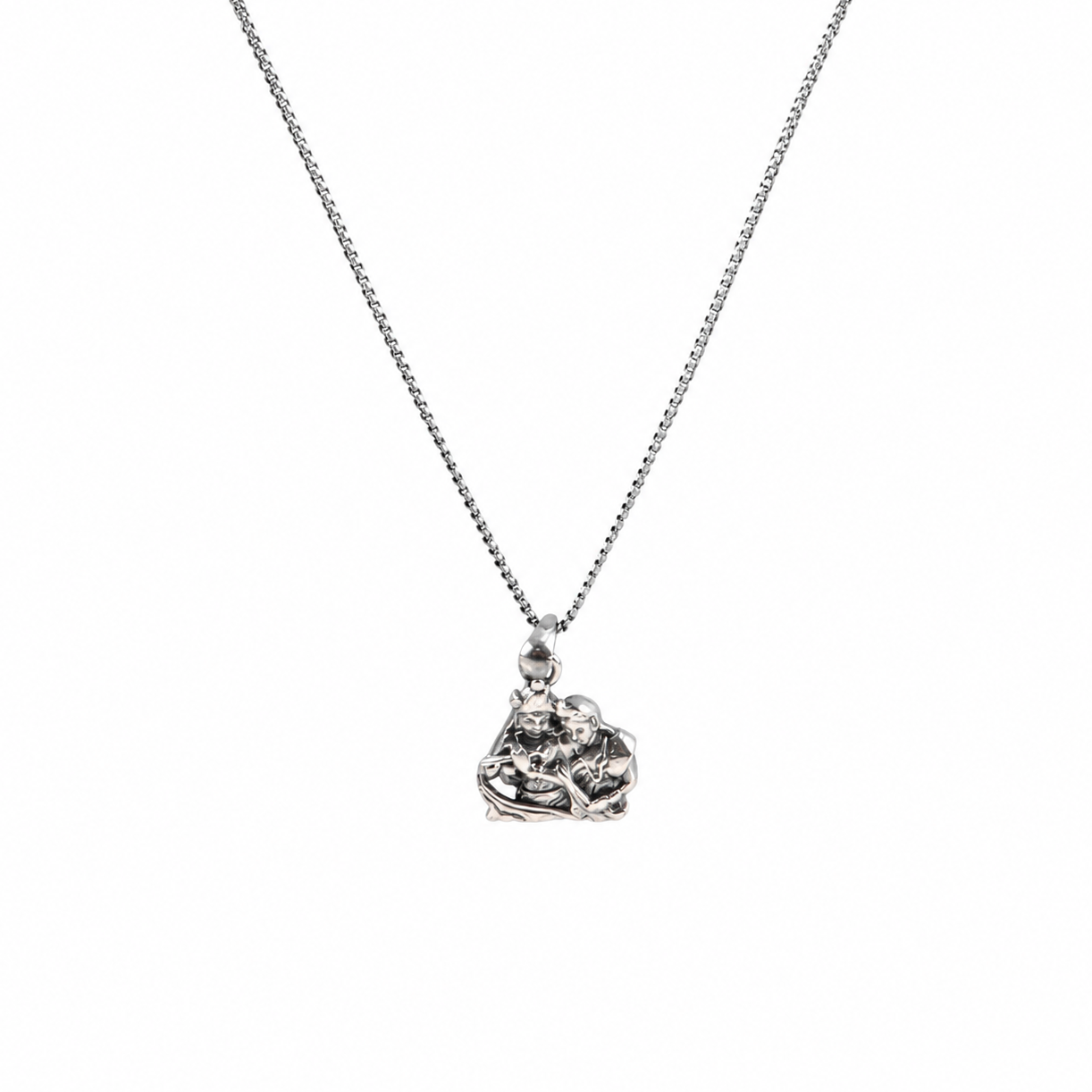 Silver Radha Krishna Pendant Necklace