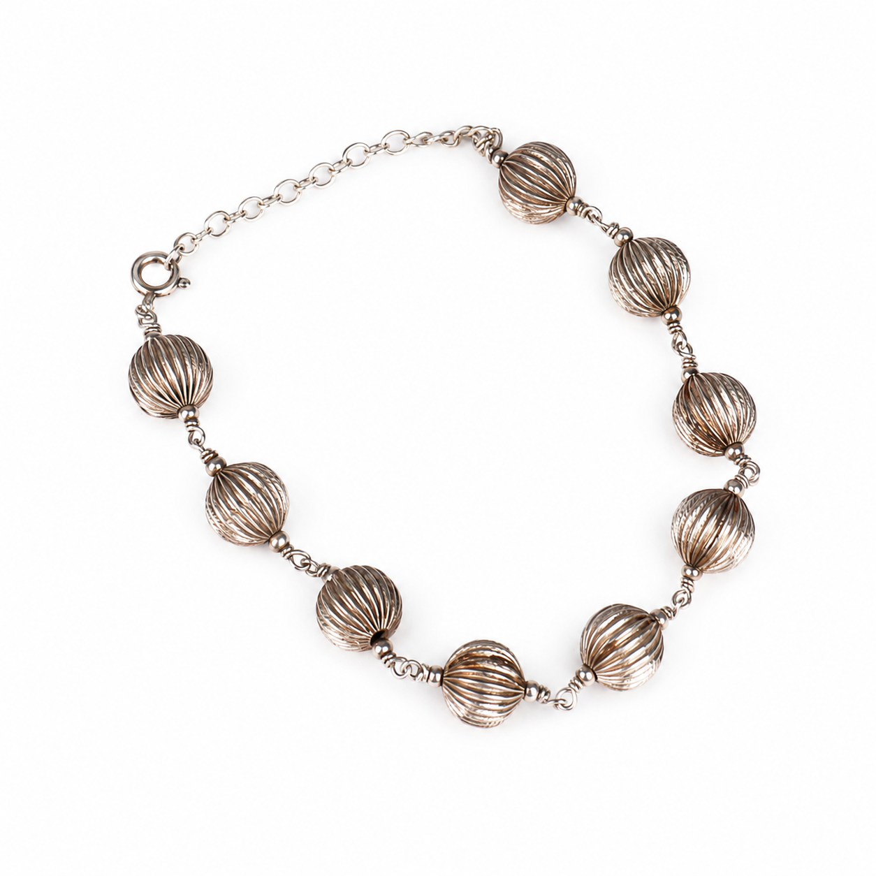Silver Round Textured Beaded Bracelet