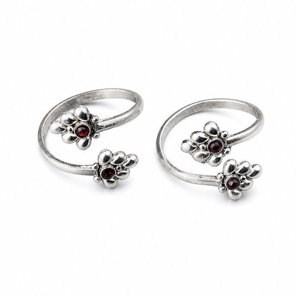 Silver Shiny Kempu Stone Toe Ring