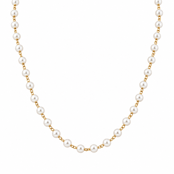 Silver Single Pearl Chain Necklace |  92.5 Silver | 22K Gold Plated