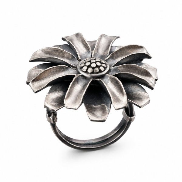Silver Soorajmukhi (Flower Motif) Ring