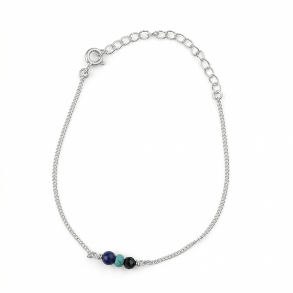 Silver Evil Eye Chain Bracelet with beads