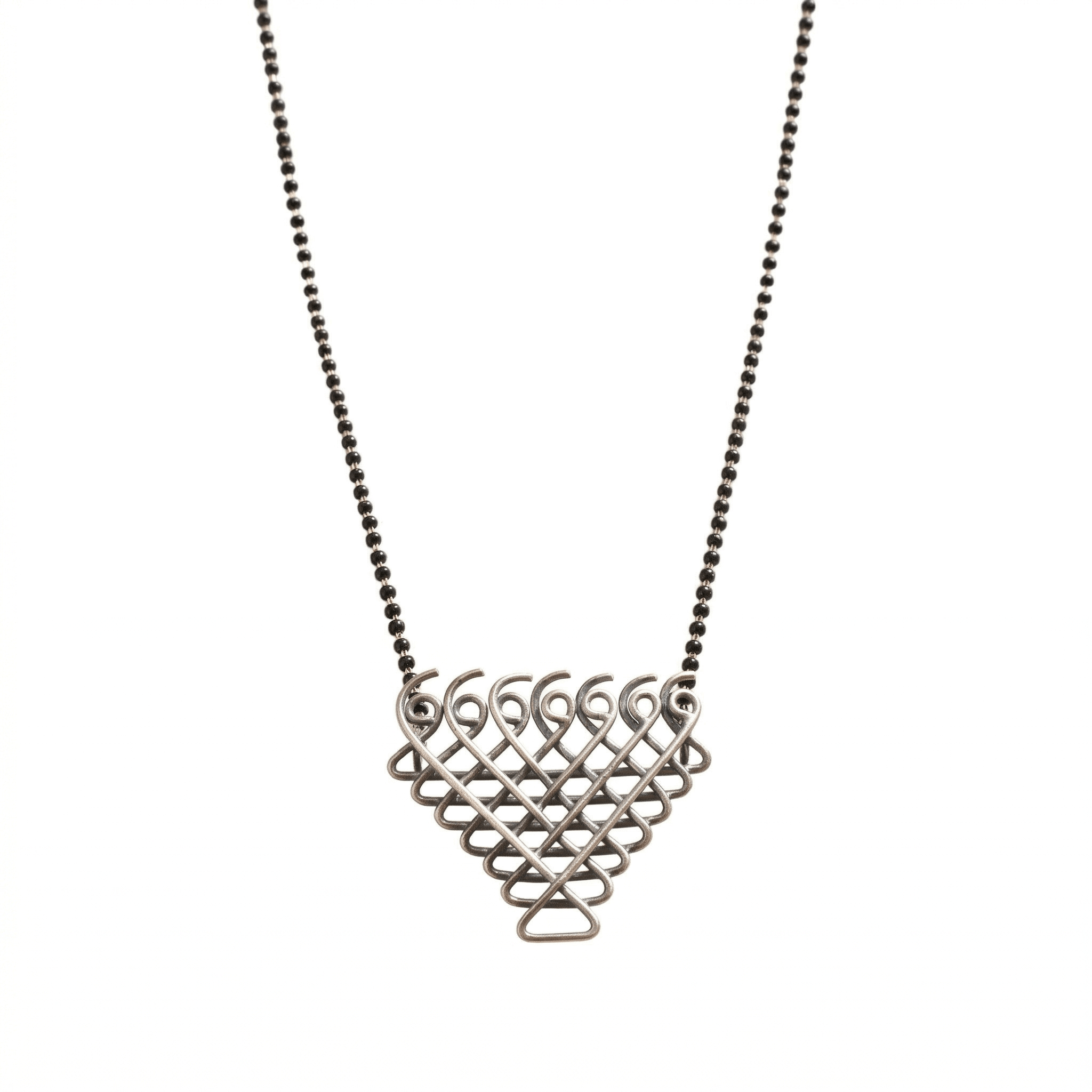 Silver Saraswati Mangalsutra with big motif and black beads