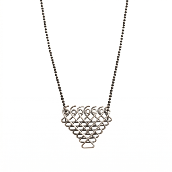 Silver Saraswati Mangalsutra with big motif and black beads