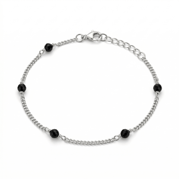 Silver Spinel Mangalsutra bracelet with black beads