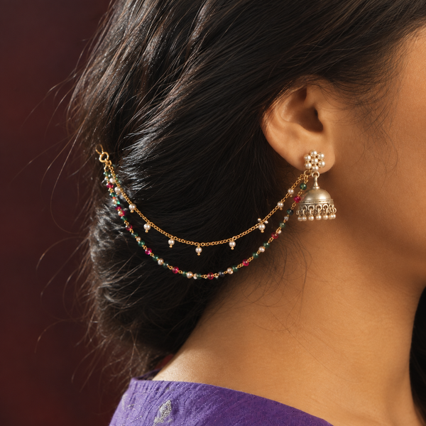 Ruby & Green Onyx Silver Vel | 22K Gold-Plated (Project Handmade)