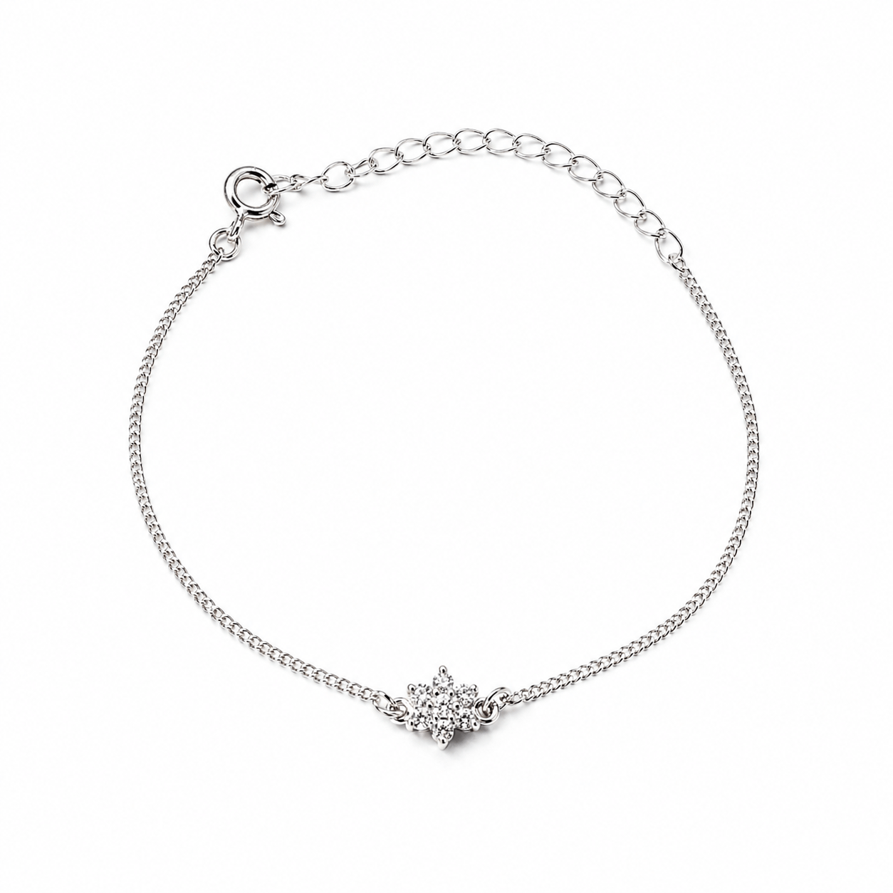 Sterling silver bracelet with floral CZ charm