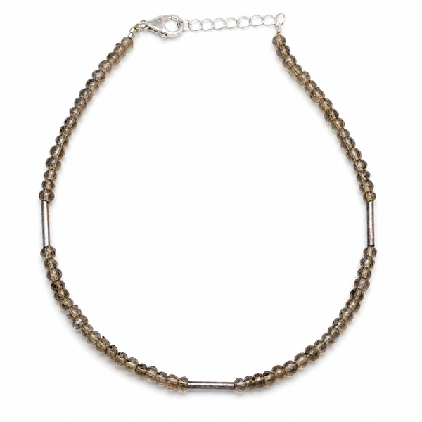 Smokey Quartz Silver Anklet