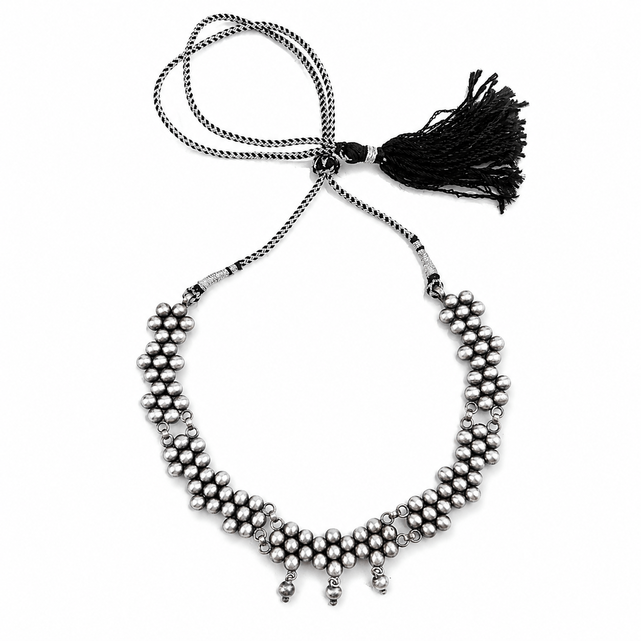 The Kudi Choker with silver beads and black tassel, traditional jewelry necklace