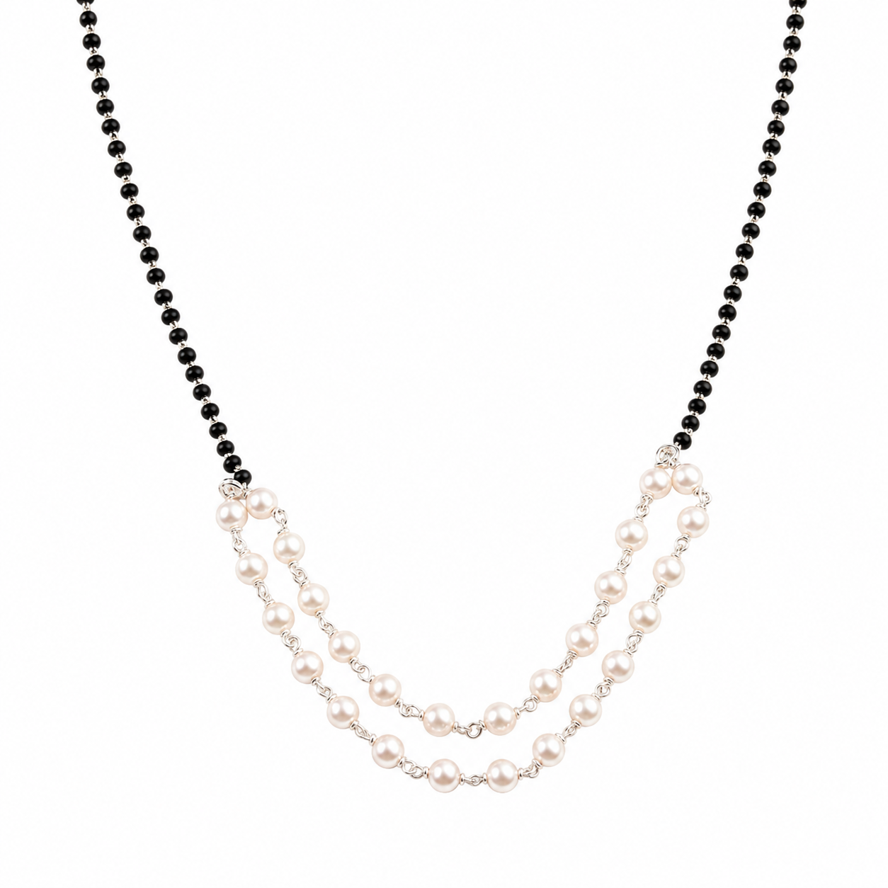 Two Pearl Chain Layers Silver Mangalsutra
