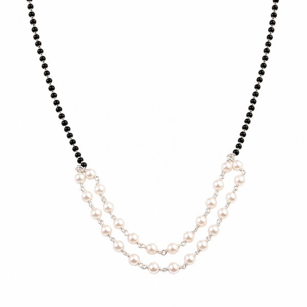 Two Pearl Chain Layers Silver Mangalsutra