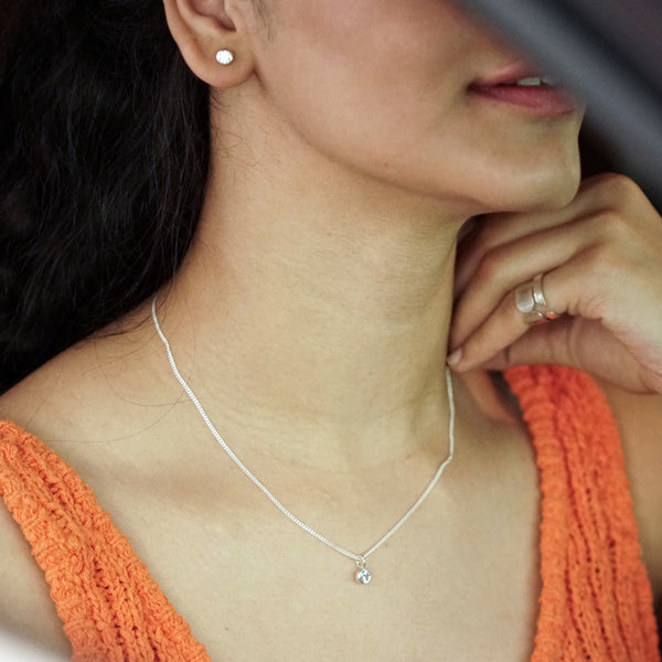 Silver CZ button stud earring