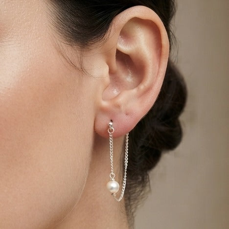 Single Pearl and Chain Earrings (Project Handmade)