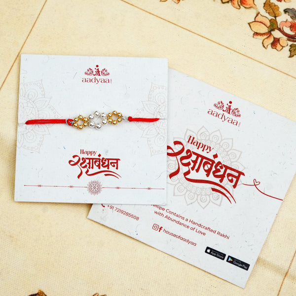 Golden & White Pearl Handmade Silver Rakhi