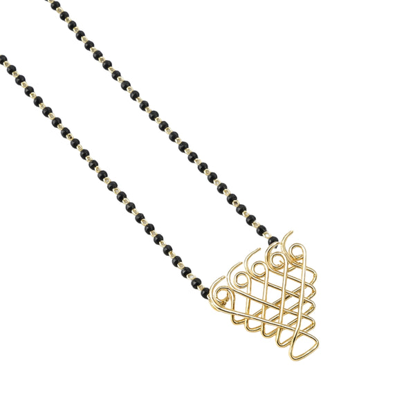 Saraswati Mangalsutra handcrafted in gold-plated silver with black beads, elegant jewelry for women