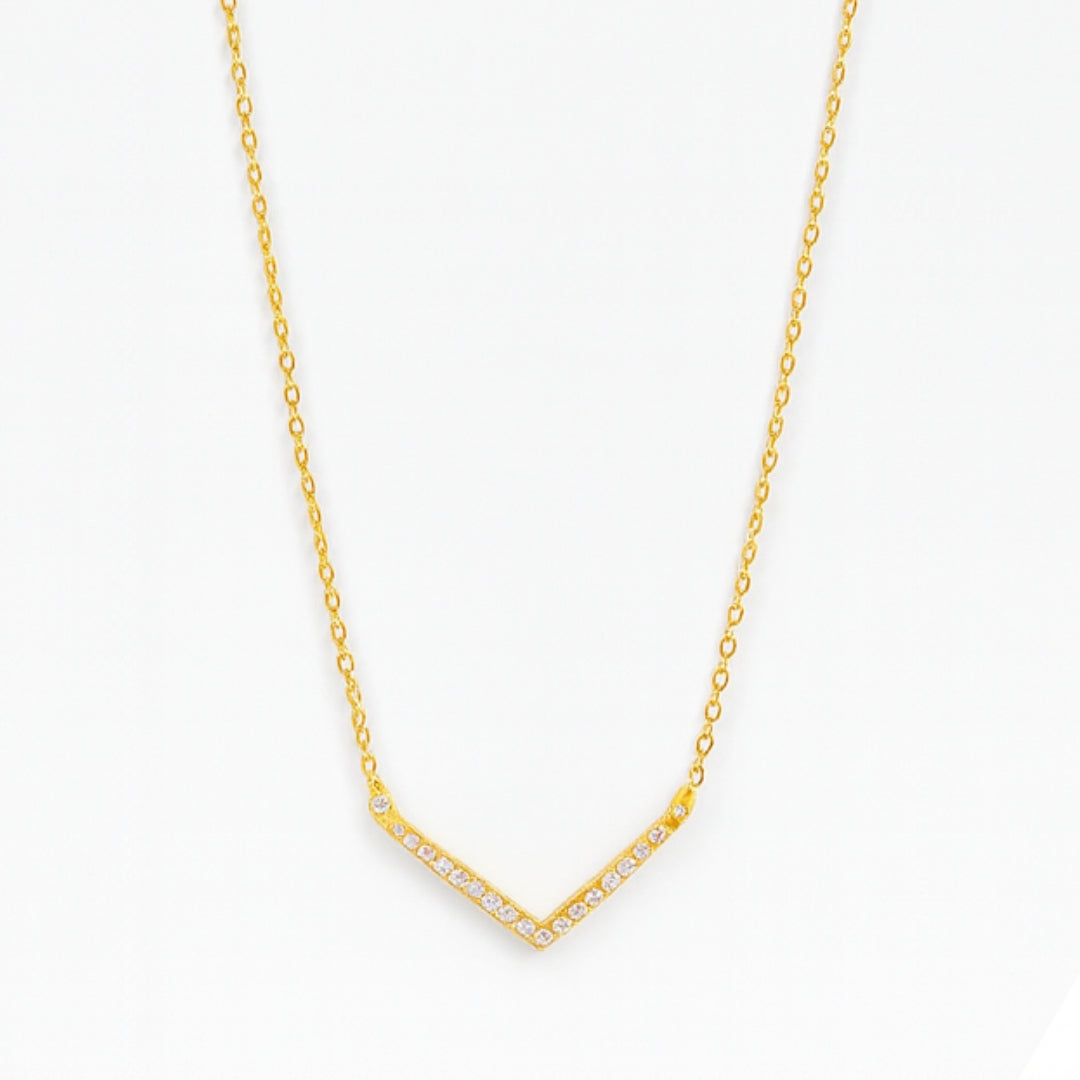 Silver CZ V-Shape Necklace|  92.5 Silver | 22K Gold Plated