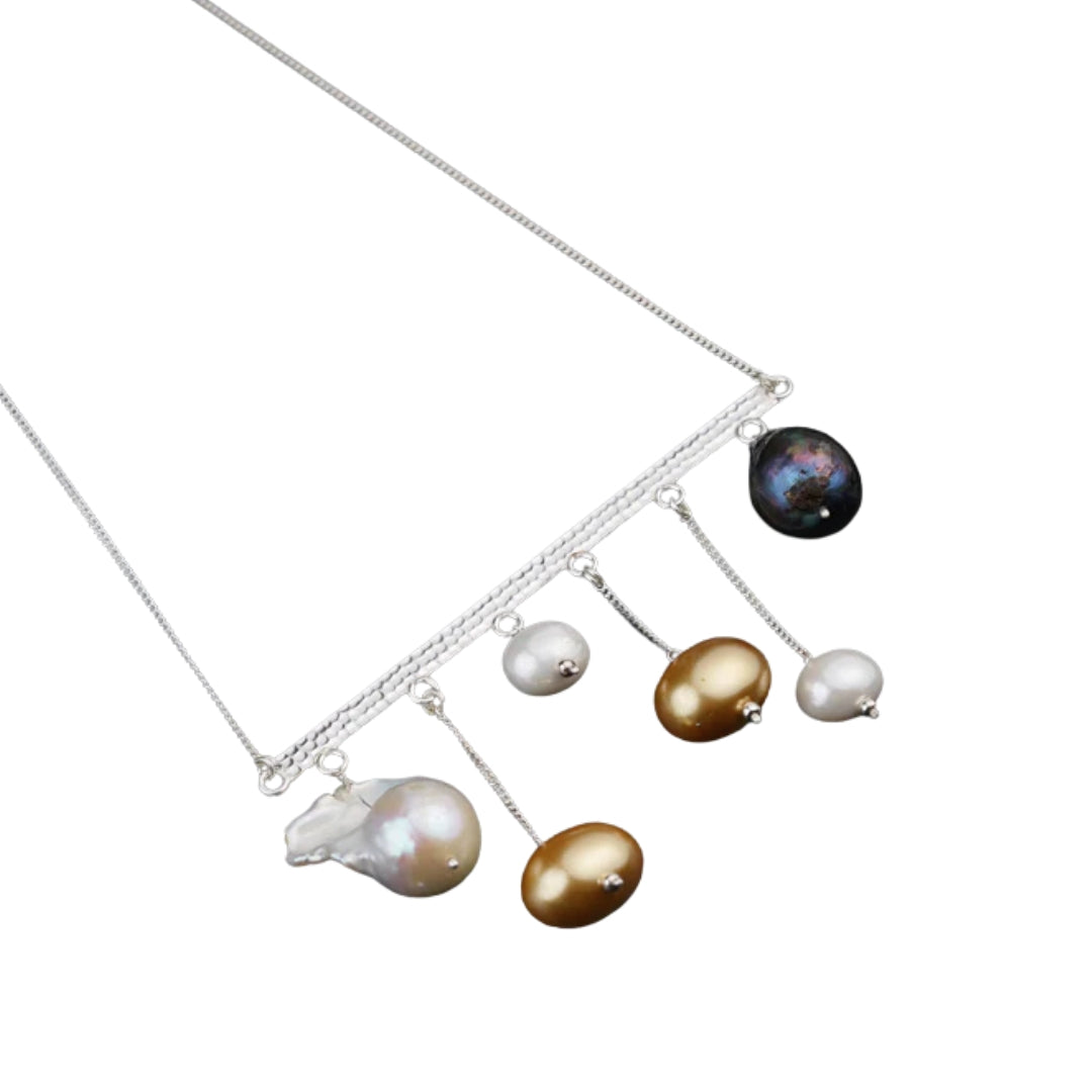 Abstract Silver Necklace : Pearls
