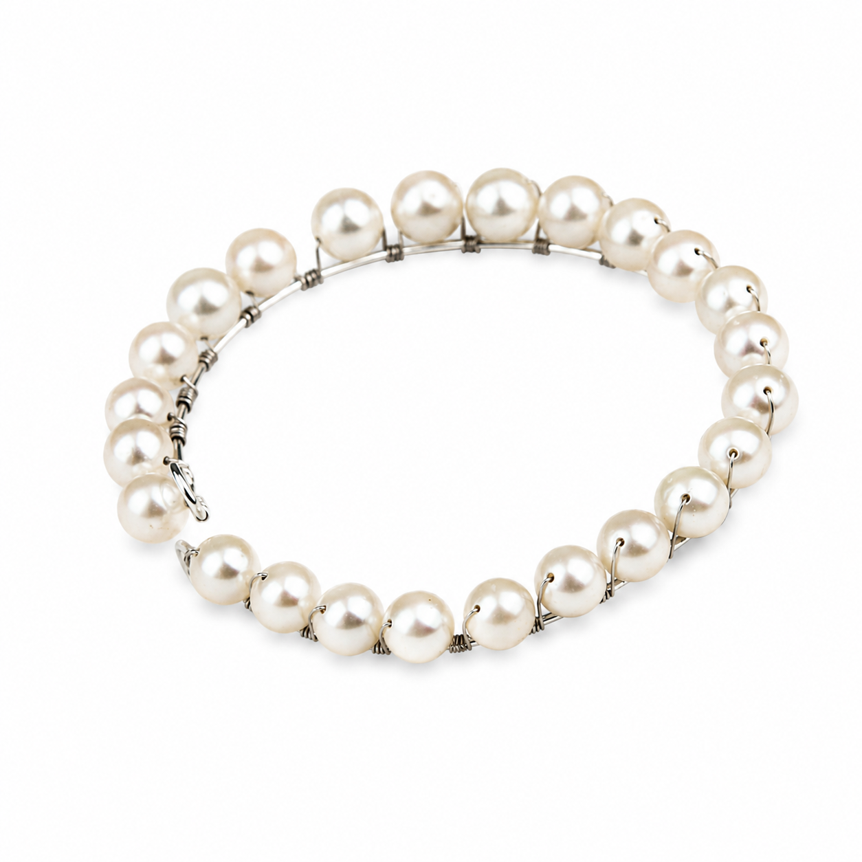 Woven Pearl Silver Bracelet