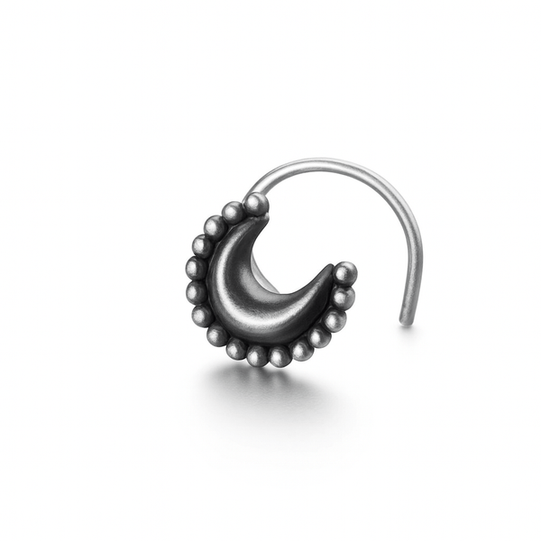 Traditional Maharashtra silver nose pin with crescent moon design