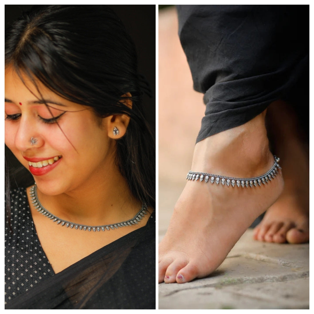 Delicate Silver Set Convertible Necklace and Anklet