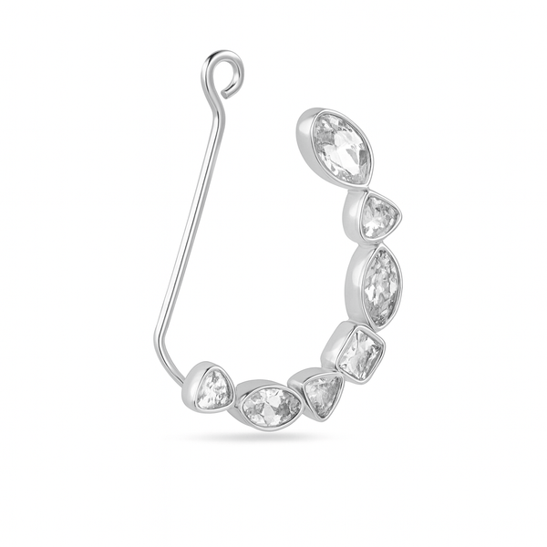 Silver CZ Nath clip-on nose ring with clear stones