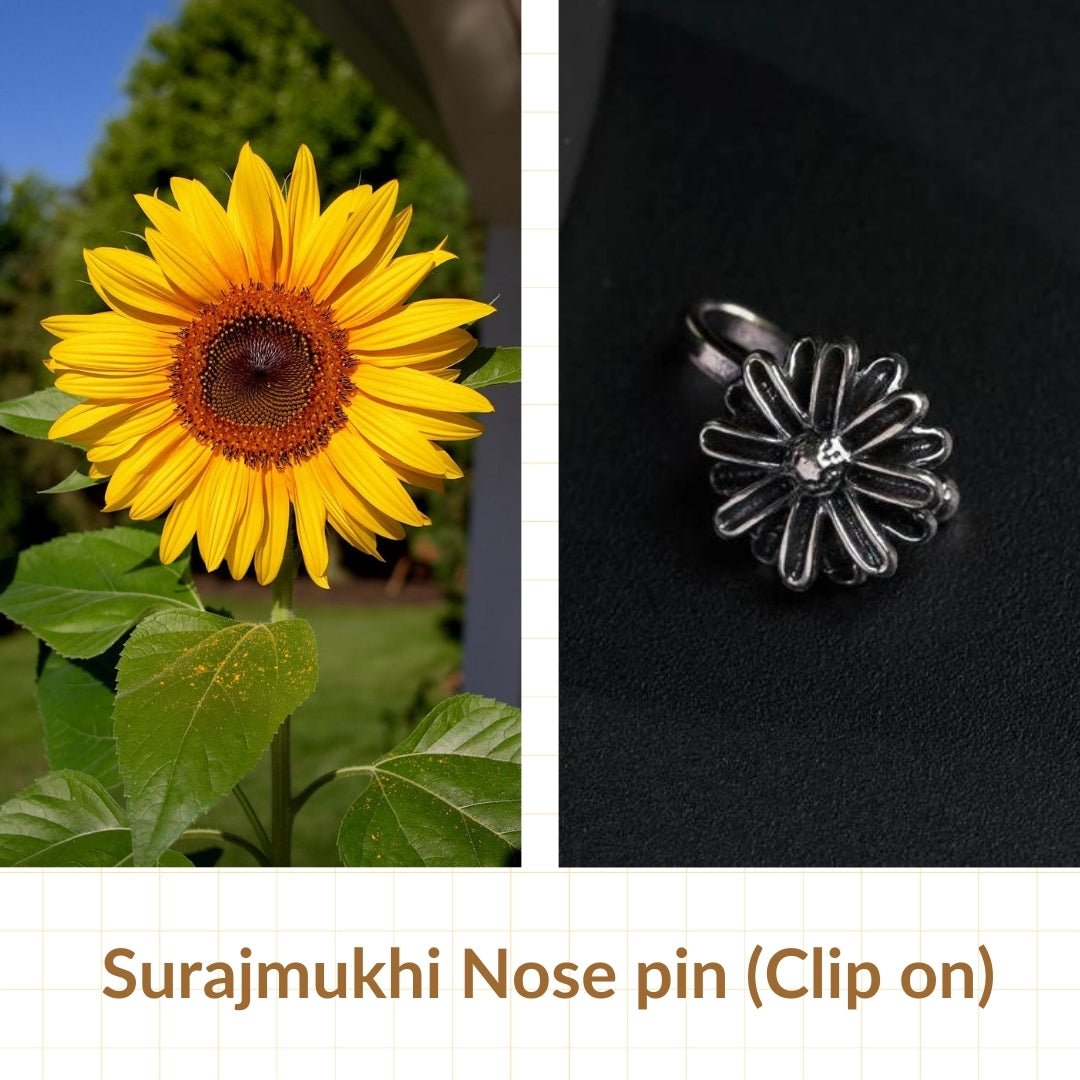 Silver Surajmukhi Nose pin (Clip on)