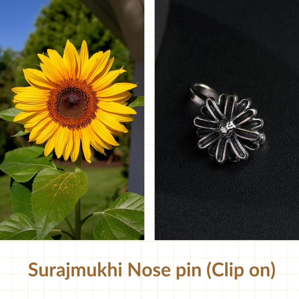 Silver Surajmukhi Nose pin (Clip on)