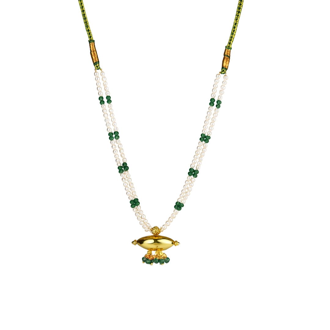 Tribal Choker with Green Onyx and Pearl | 92.5 Silver | 22K Gold Plated