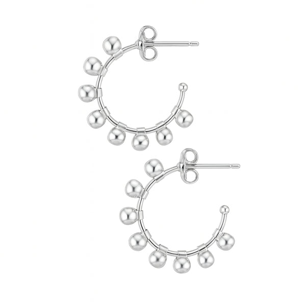 Silver Pearl Hoops earrings with 4mm pearls, minimalist jewelry