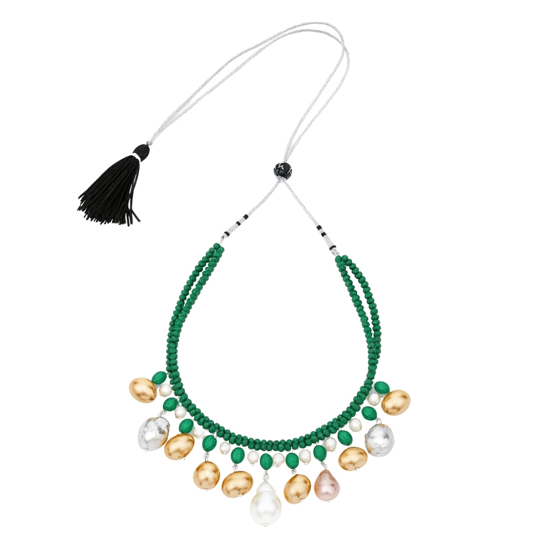 Luxe Necklace-Green onyx, fresh water Pearls and Baroque Pearls