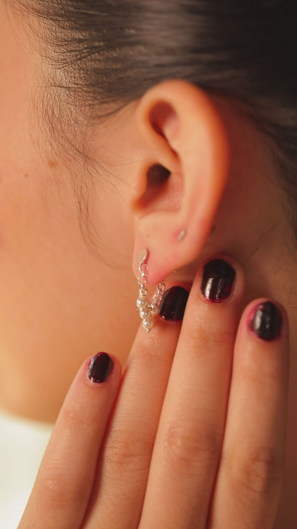 Handcrafted silver dainty pearl earrings polished finish