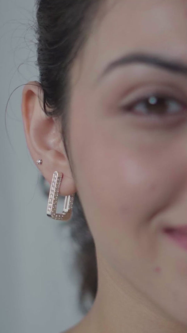Silver U Shaped Hoops with CZ Stones earrings for women