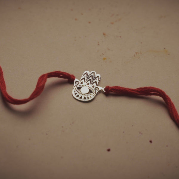 Silver Laser Cut Hamsa Hand Rakhi