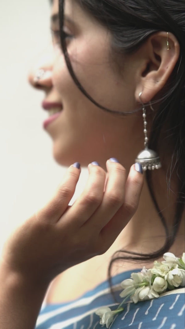 Long Pearl String Must Have Silver Jhumka