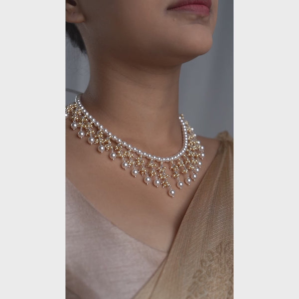 Luxe Necklace - Golden & White Pearl Bunch