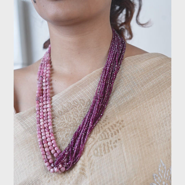 Luxe Necklace - Lab-made Rubies & Pink Opal