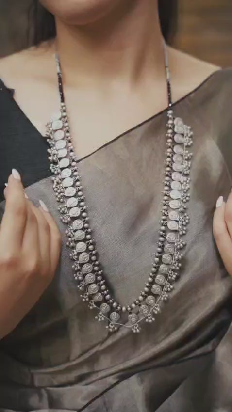 Oxidised silver necklace with traditional Maharashtrian design