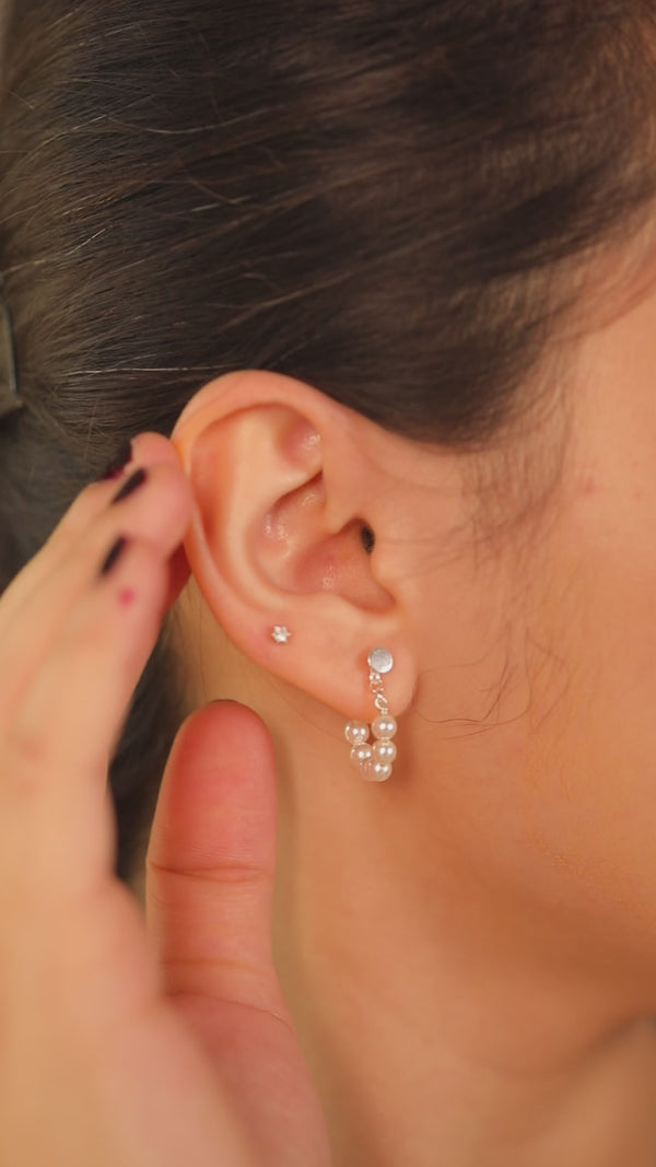 Handcrafted silver pearl halo earrings polished finish