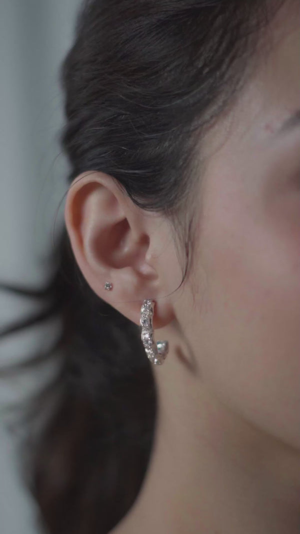 Silver floral hoops with CZ stones earrings