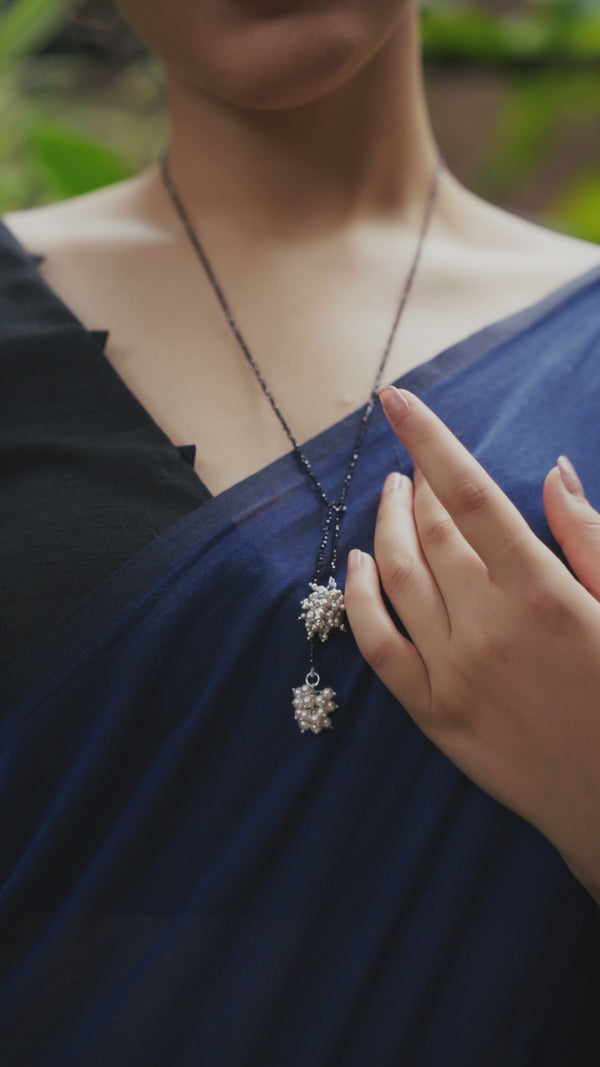 Pearl and silver beads mangalsutra with black chain