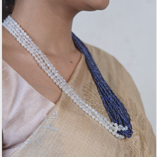 Close-up of Luxe Necklace with lapis and moonstone detailing