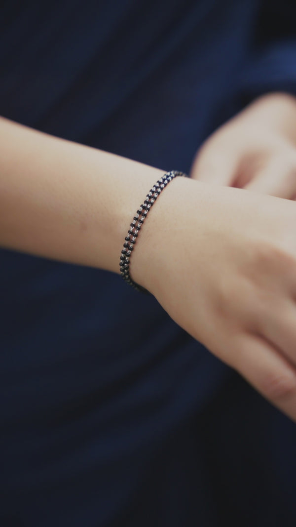 Silver black beaded mangalsutra bracelet