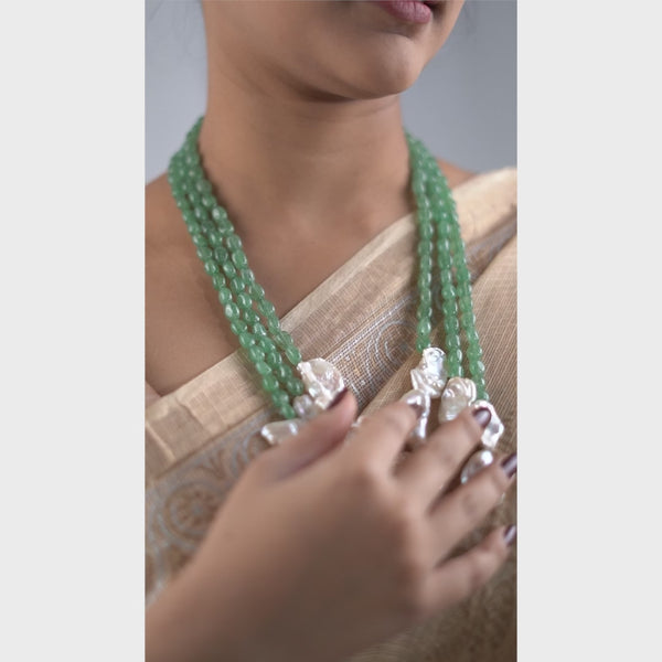 Luxe Neckalce - Russian Green Quartz & Boroque Pearls