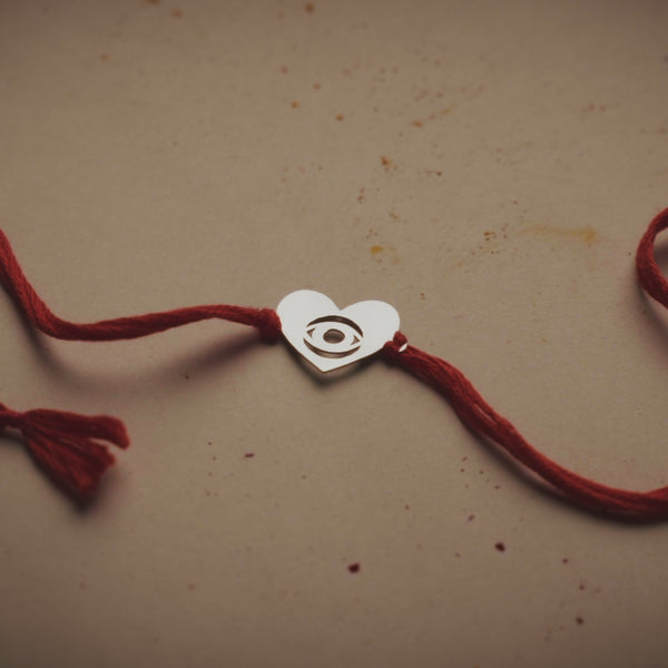 Silver Laser Cut Evil Eye Heart Rakhi