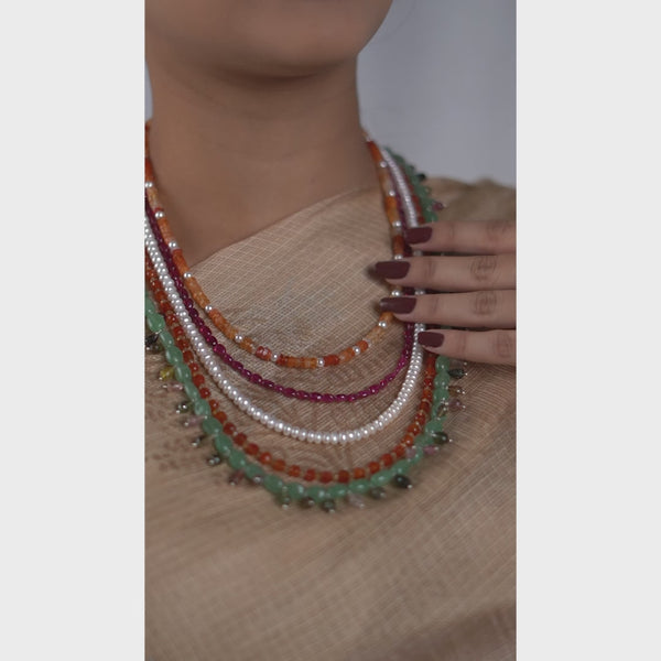 Luxe Necklace - Multicolour Stones and Fresh Water Pearls
