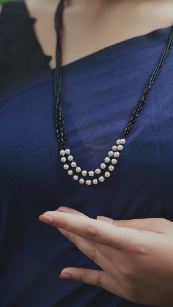 Pearl two layer mangalsutra with black beaded chain