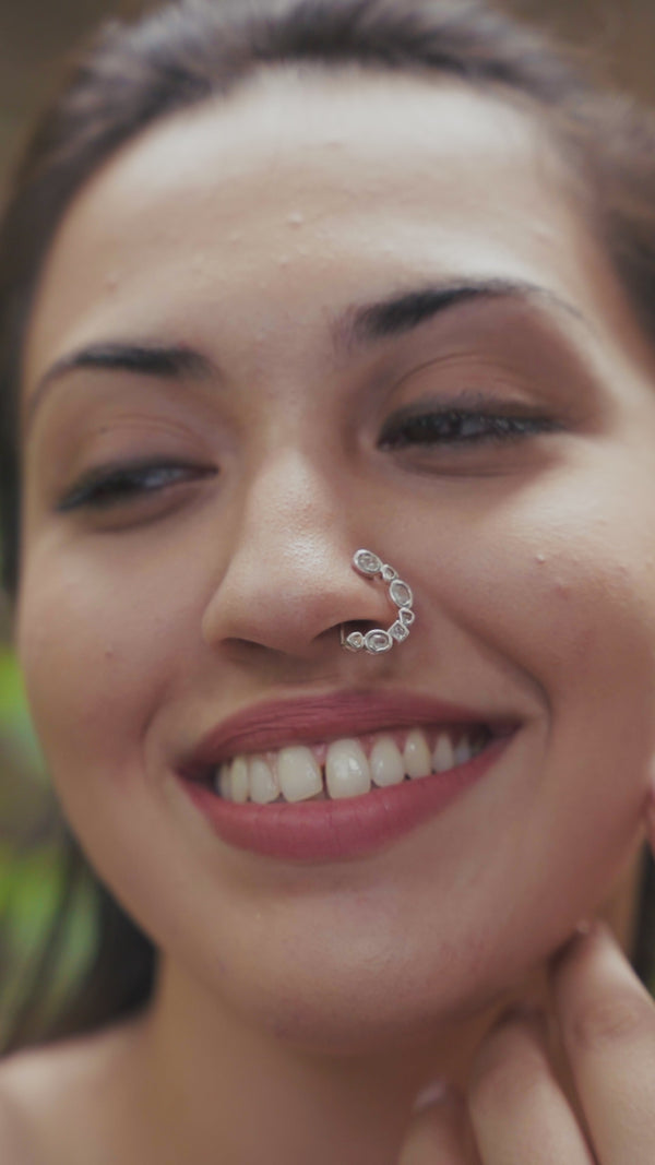 Silver Small Nath Stones | CZ | 92.5 Silver | (Left, Clip on)