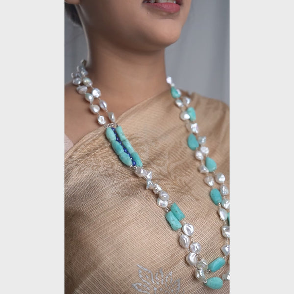 Luxe Necklace - Lapis Lazuli, Larimar & Boroque Pearls
