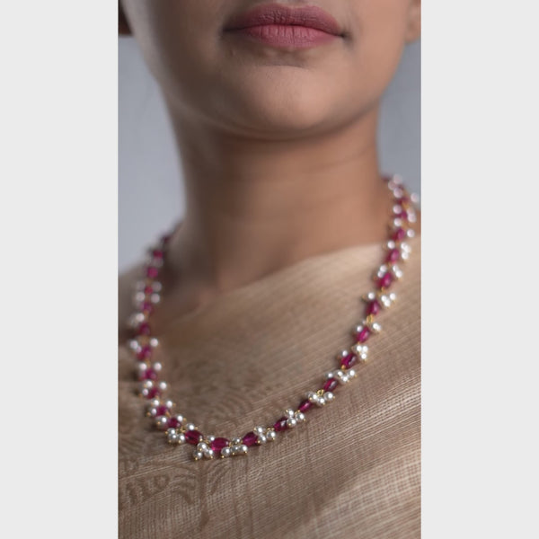 Luxe Necklace - Ruby and Pearls | 92.5 Silver | 22k Gold Plated